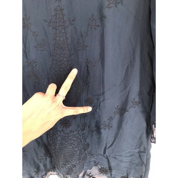 ASTR Teal Green Bell Sleeve Sheer Embroidered Mini Shift Dress S Read - Picture 4 of 8